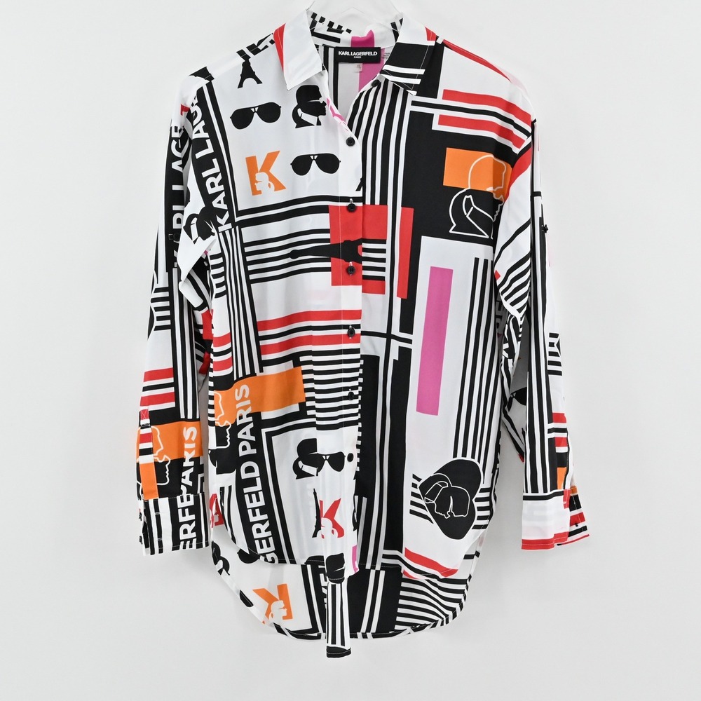 Karl Lagerfeld Paris Button Down Shirt Womens Size XS Pop Art Graphic Maximalist